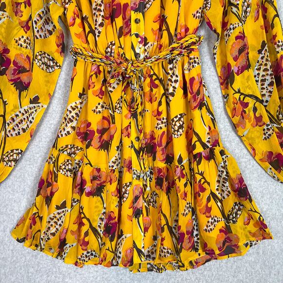 A.L.C. Yellow Floral Jen Silk Long Sleeve Mini Dress Size 0 - Picture 3 of 9